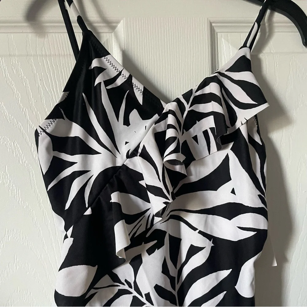 Black & White Tropical Print Kids Bathing Suit
